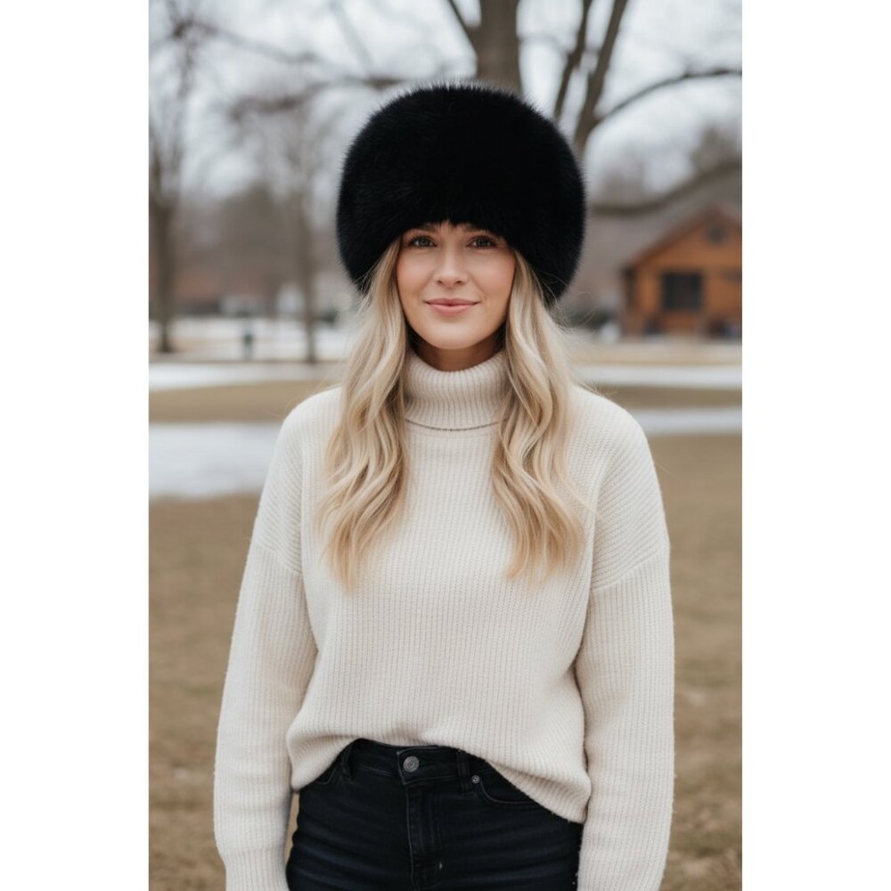 Black Fox Fur Pill Hat Vintage Genuine Fox, Création‎ Almar Mid Century Fashion